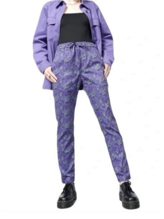 Wildfang Pants - Wildfang Essential Drawstring Pant blue and purple floral medium